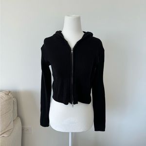 Brandy Melville black zip up crop hoodie top